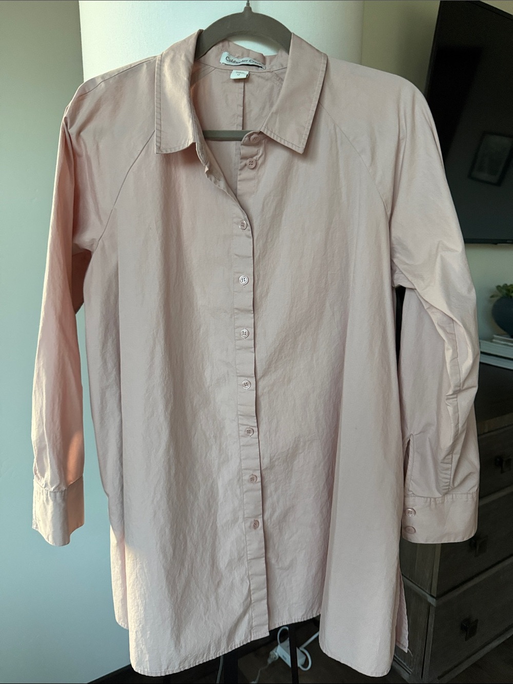 Coldwater Creek oversized button front shirt with Pockets in blush - Sz 12